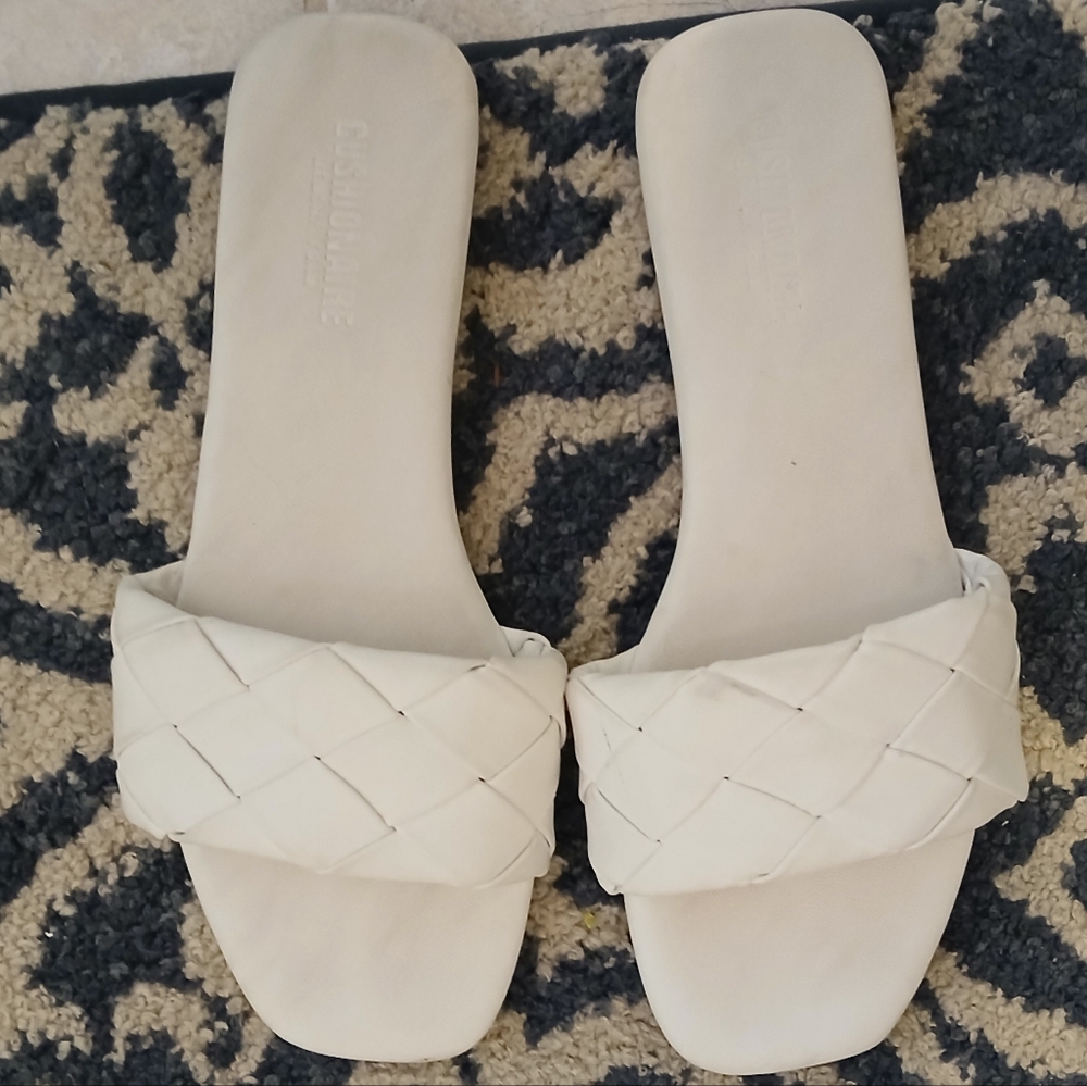 Women's White Woven Slide Sandals
